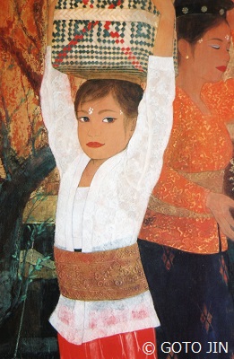 日本画「妙なる国の少女（バリ島、インドネシア）」（F５０号・部分）　後藤　仁